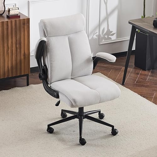 VINGLI Silla de escritorio de oficina ergonómica con brazos abatibles acolchados, silla de computadora ejecutiva giratoria de 360 con respaldo alto