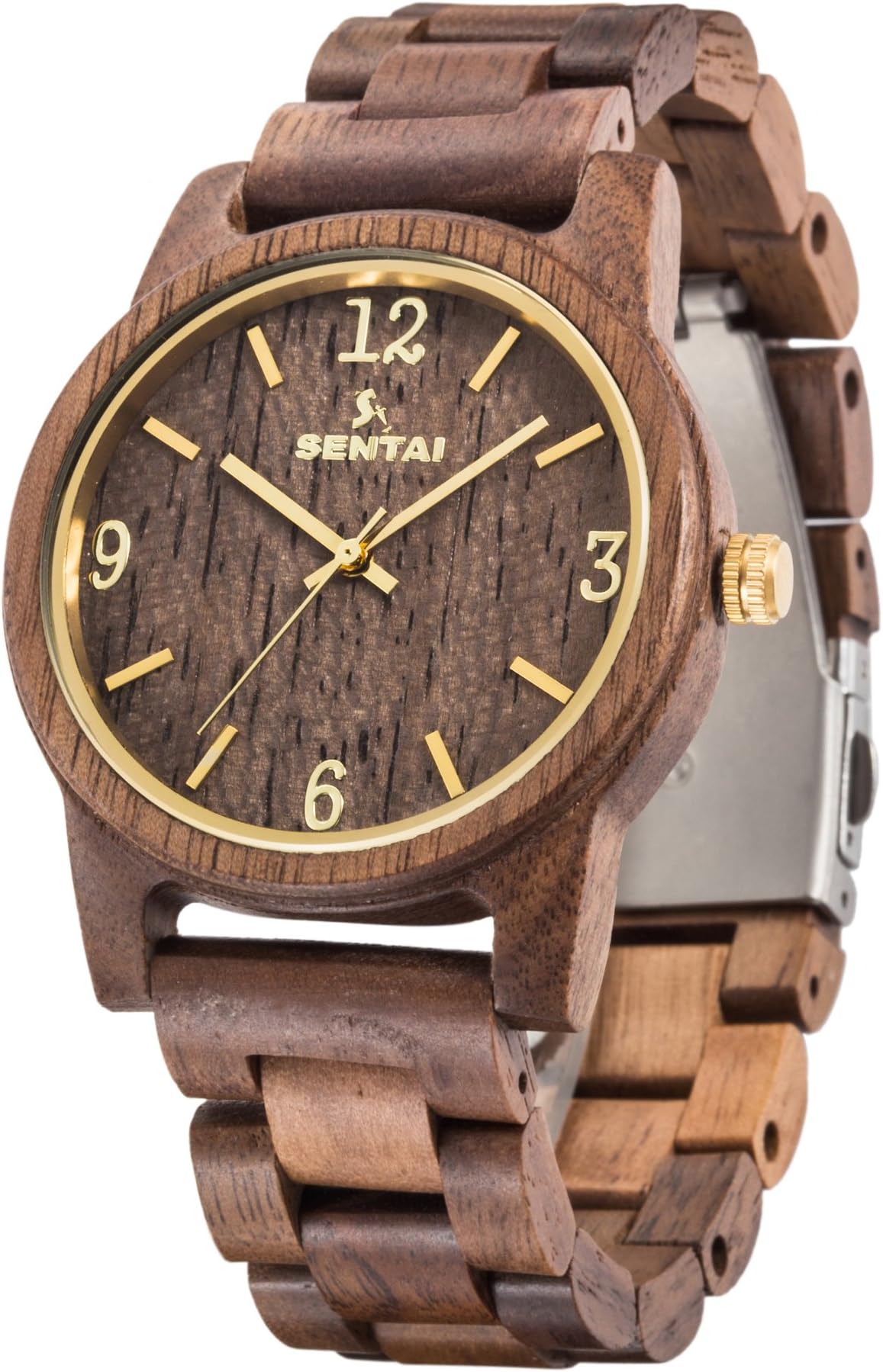 Sentai Wooden Watch Mens Analogue Unisex Quartz Watch Lightweight Wood Wrist Watch Casual Wristwatches in Gift Box for Husband Wife Holiday Surprise Father's Day Gifts from Daughter/Son/Wife
