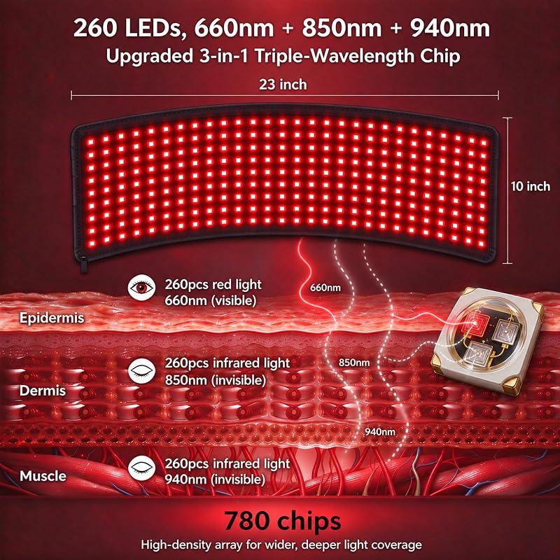 PRAVOLE Red Light Therapy Mat – 260 LEDs on a 3-in-1 chip