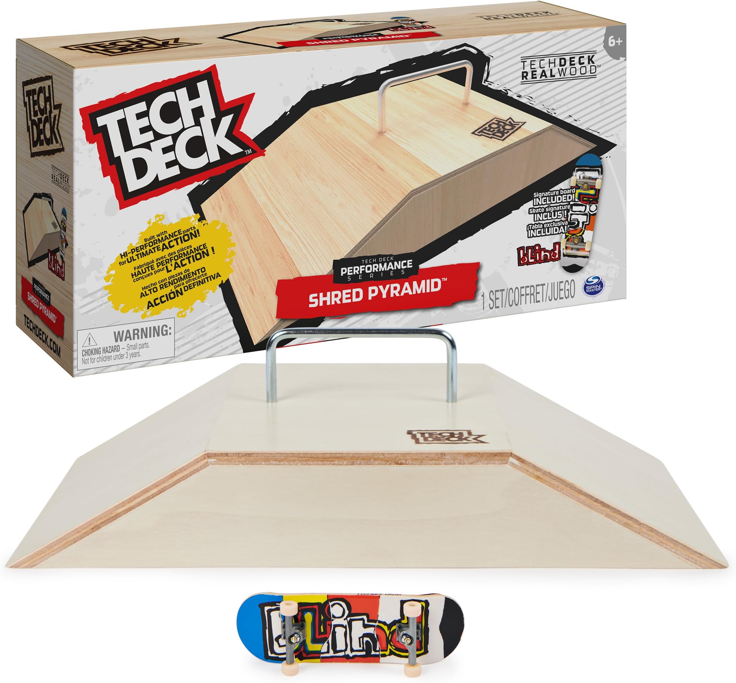 Tech Deck Performance Series, Shred Pyramid Set with Metal Rail and Exclusive Blind Fingerboard, Made with Real Wood, Kids Toy for Boys and Girls Ages 6 and up