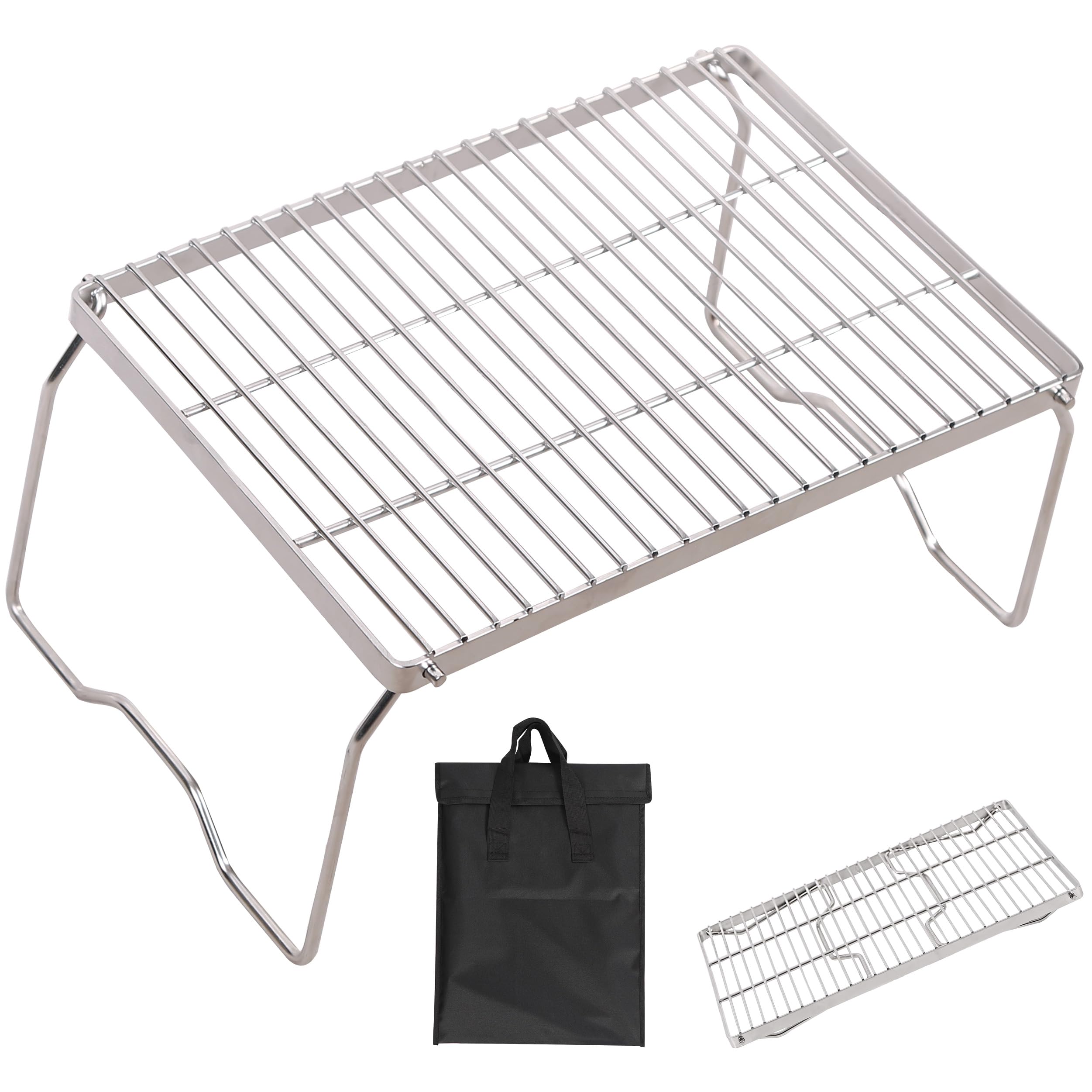 REDCAMP17" Large Folding Campfire Grill 304 Stainless Steel Grate, Heavy Duty Portable Camping Grill with Carrying Bag for Outdoor Cooking Backpacking Hiking Picnics BBQ