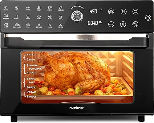 NutriChef Freidora de aire y horno de 32 cuartos de galón | Freidora de aire digital con 20 ajustes preestablecidos, doble cocción, asador, horneado