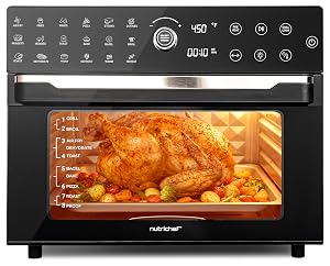 NutriChef 32 Quart Air Fryer Oven Digital Airfryer with 20 Presets Dual Cook Rotisserie Bake More Multi-Function Convection