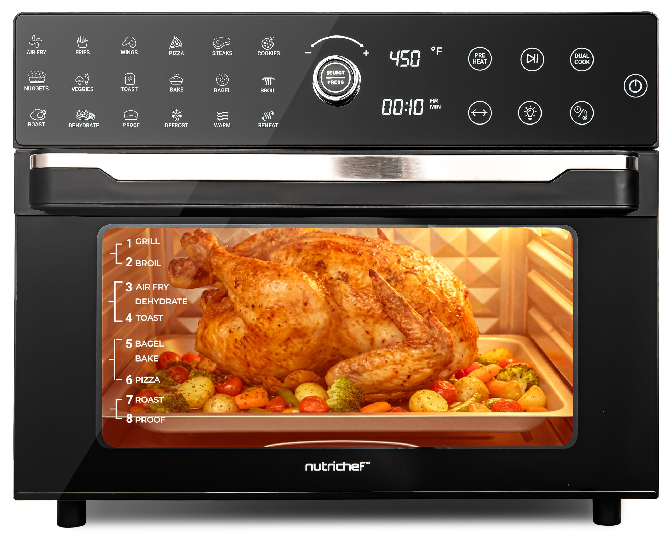 NutriChef Air Fryer Mini Oven 30L with Rotisserie, Large Stainless Steel Counter Top Convection Oven with 20 Presets for Family Meals and Healthy Cooking