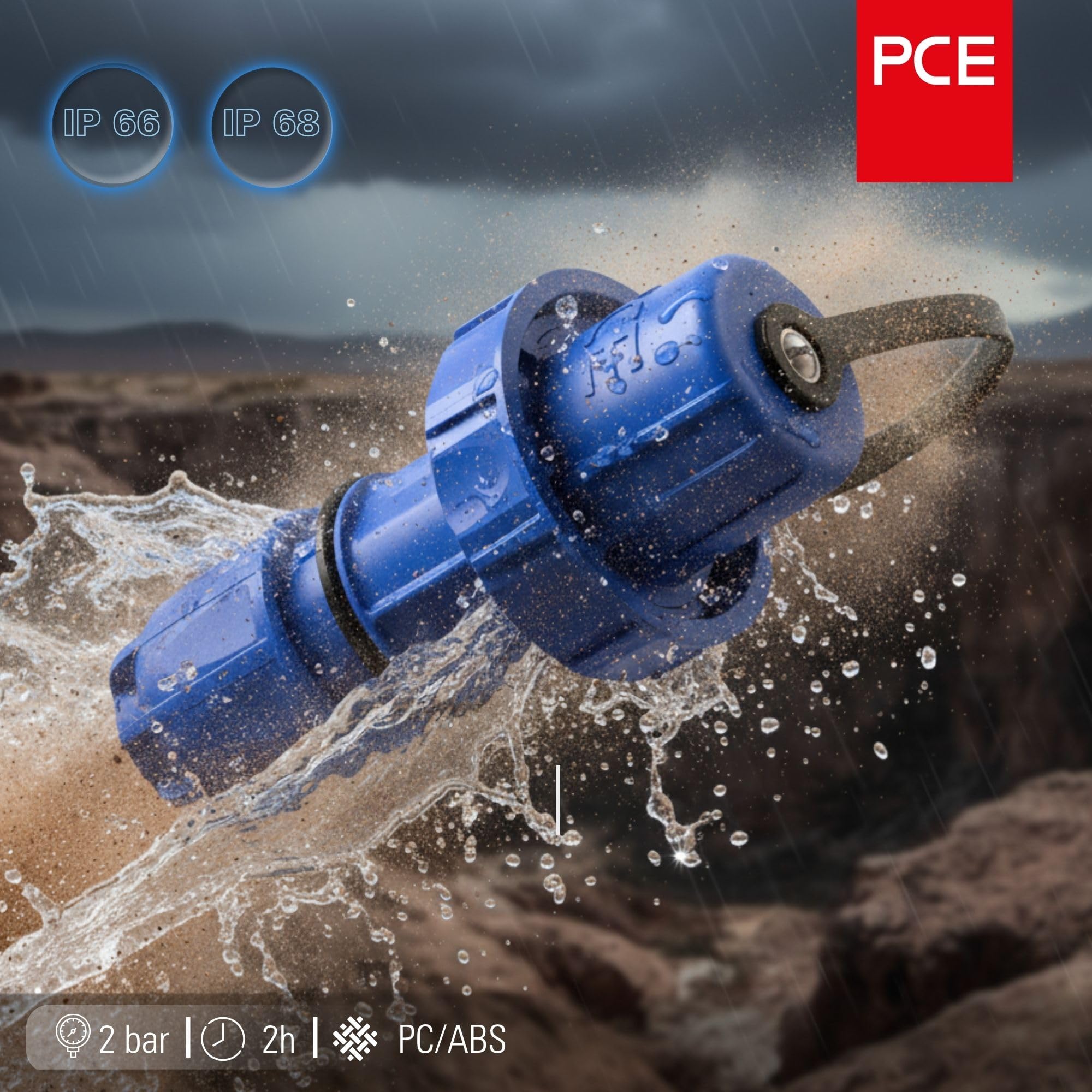 PCE schutzkontaktstecker druckwasserdicht Azul 20051 de B