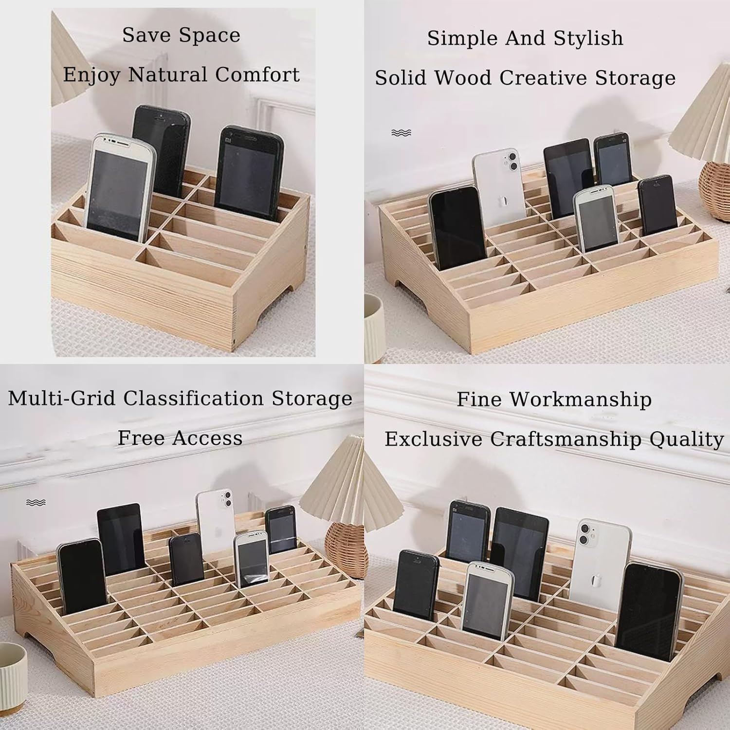 Wooden Phone Locker Box - Compact Mobile Storage Cabinet, Solid Wood, Ideal for School, Office, Training - Portable Desktop Organizer for Easy Access & Safety