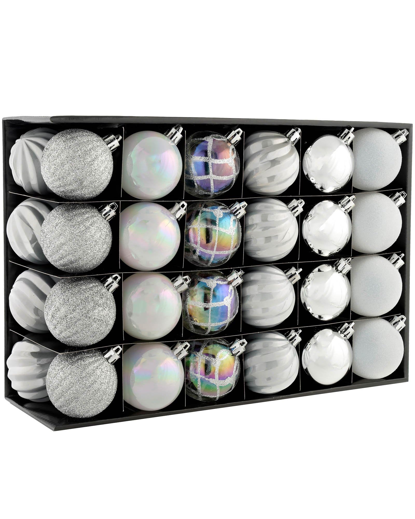 WeRChristmas Shatterproof Luxury Christmas Tree Baubles, 48-Piece - Silver/White/Pearl