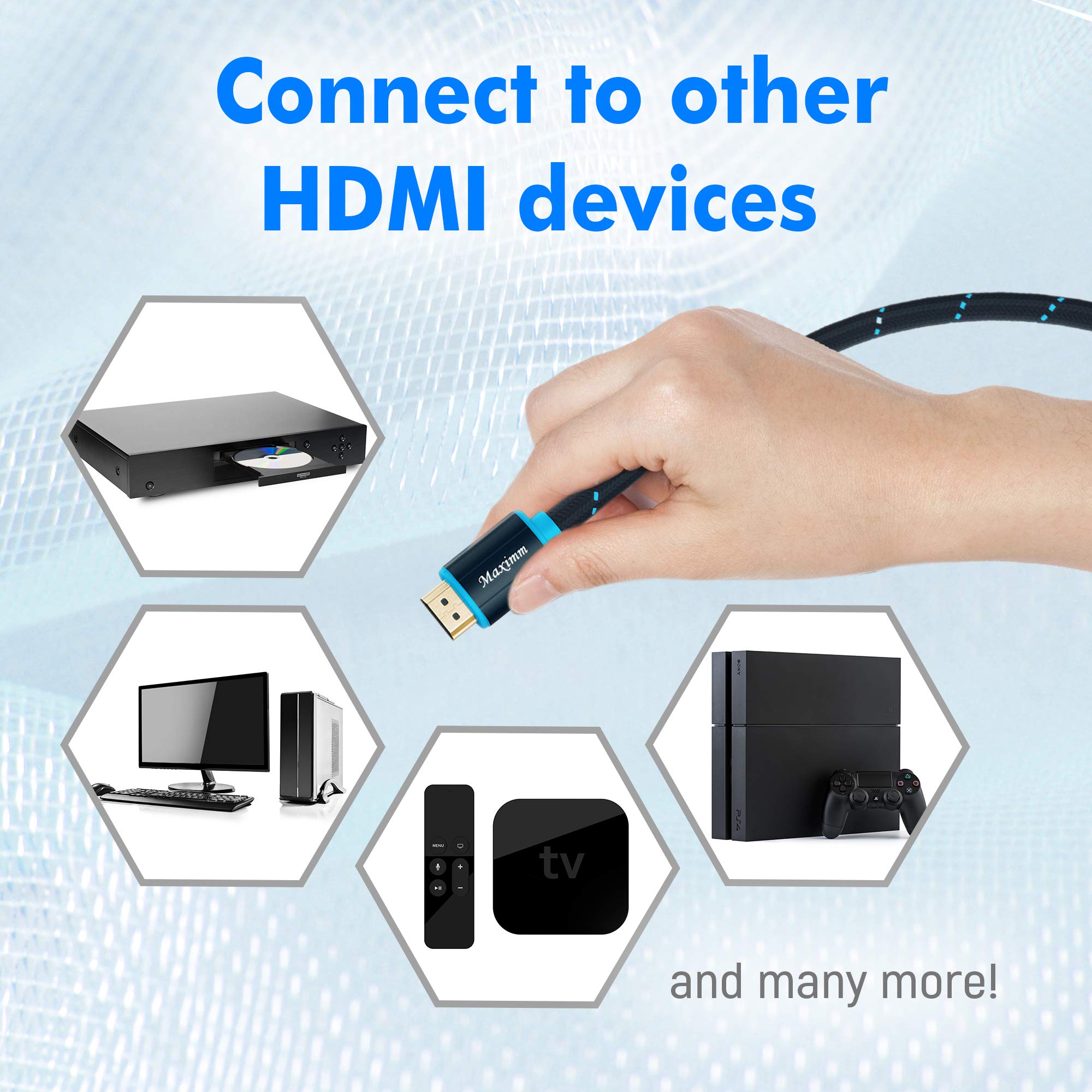 Maximm - Cable HDMI 2.0 4K de alta velocidad (incluye pinzas de cable, bridas y adaptador de ángulo recto) disponible en varios tamaños y paquetes