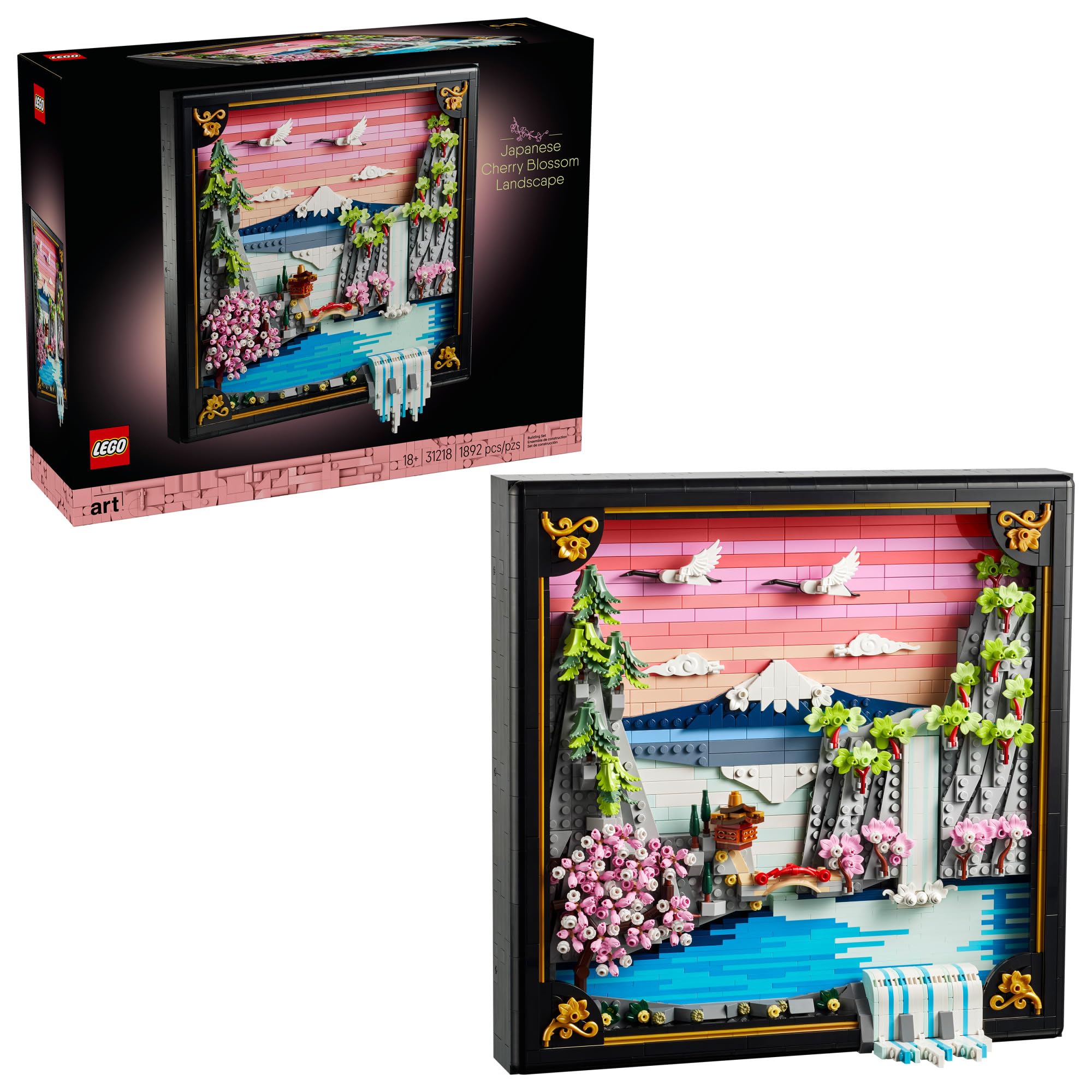 LEGO Art Japanese Cherry Blossom Landscape Building Set for Adults - Room Decoration & Gift for Women & Men, Ages 18+ - Framed Wall Decor, Stand or Hang to Display - 31218