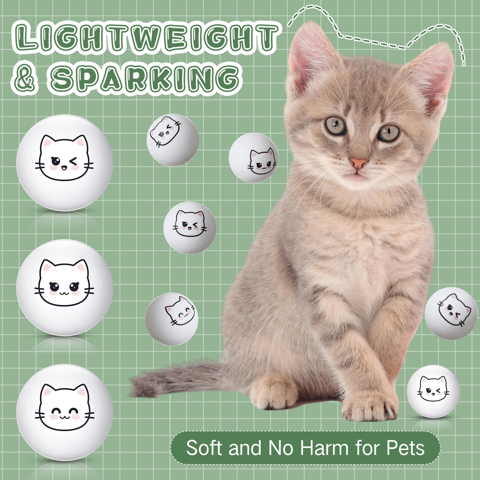 Soulchen 24 Pcs Cat Table Tennis Balls 40mm Novelty Table Tennis Balls Bouncy Cats Toys for Birthday Gift Outdoor Practice Pet Toys