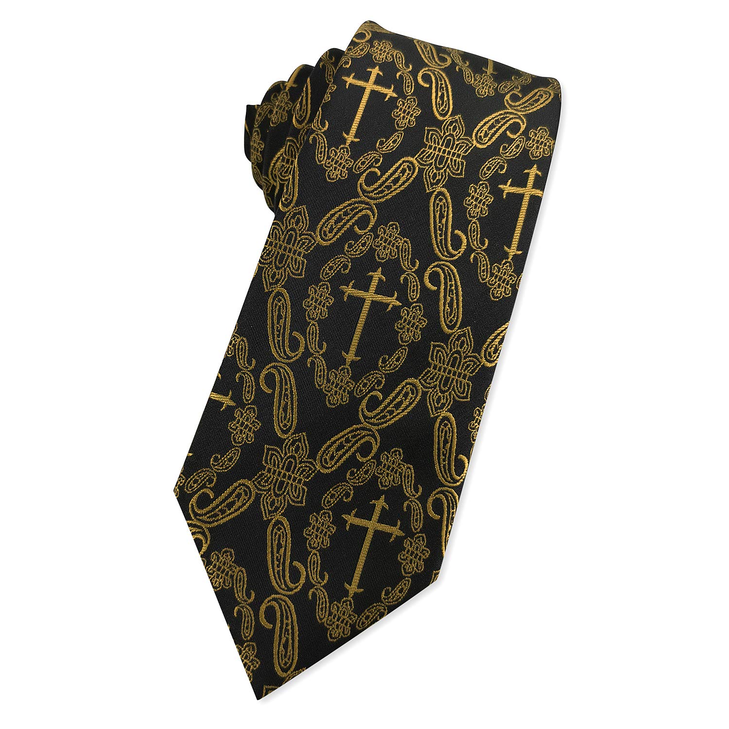 KOOELLE Mens Novelty Religous Necktie Christian Cross & Paisley Tie