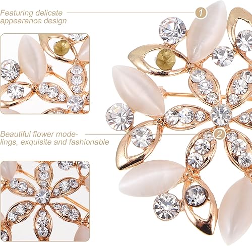 Miniatura 8 de EXCEART Broches de flores de cristal, 3 piezas, pines de flores de cristal, pines de diamantes de imitación y broches, broche de ramillez, broches