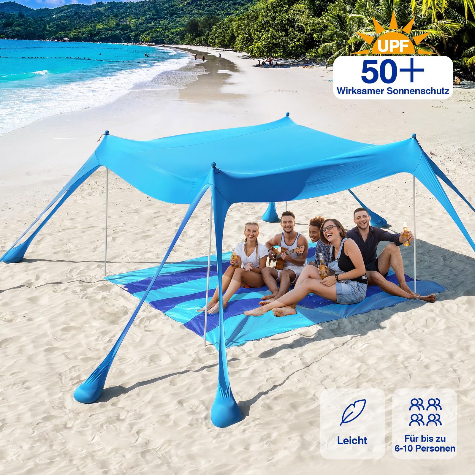 Rhino Valley Strandmuschel UV 50+ Windschutz Tragbar Sonnensegel für Camping Angeln Picknick