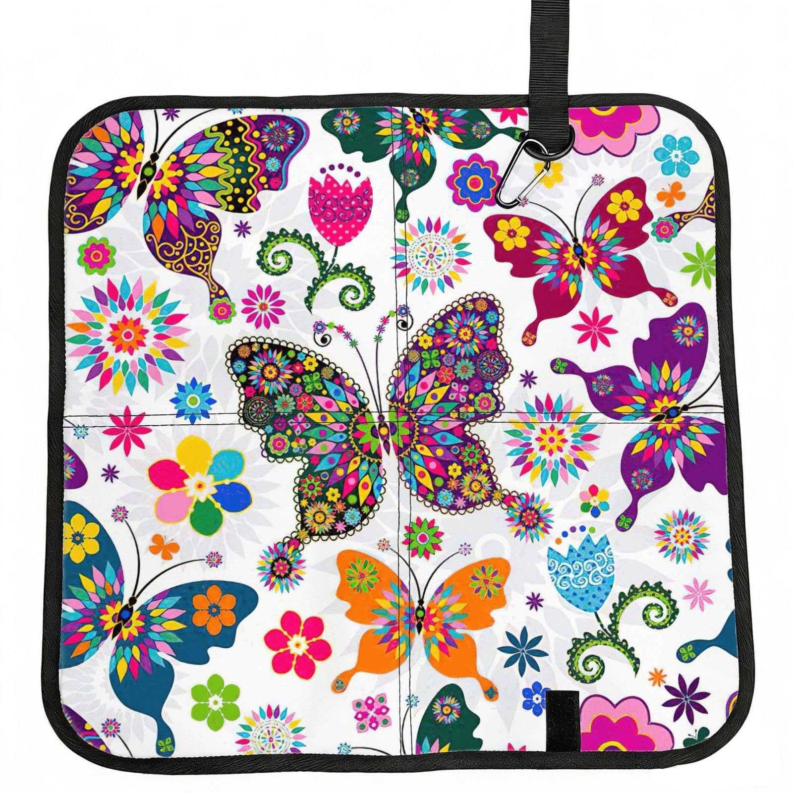 SDEGTHO Spring Floral Butterfly Printed Foldable Seat Pad with Closure, Lightweight Cushion for Airplane Travel Camping