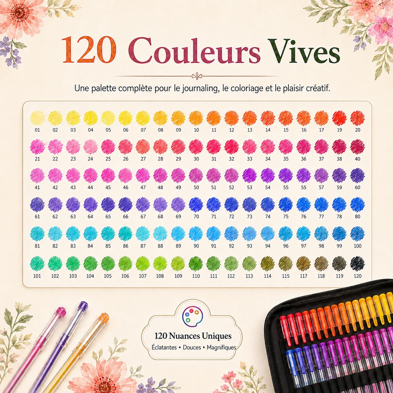 Gunsamg 240 Gel Coloriage Adulte, 120 Stylo Paillette avec 120 Recharges, Feutre Gel pour Enfants Livre de Coloriage Dessin, Écriture