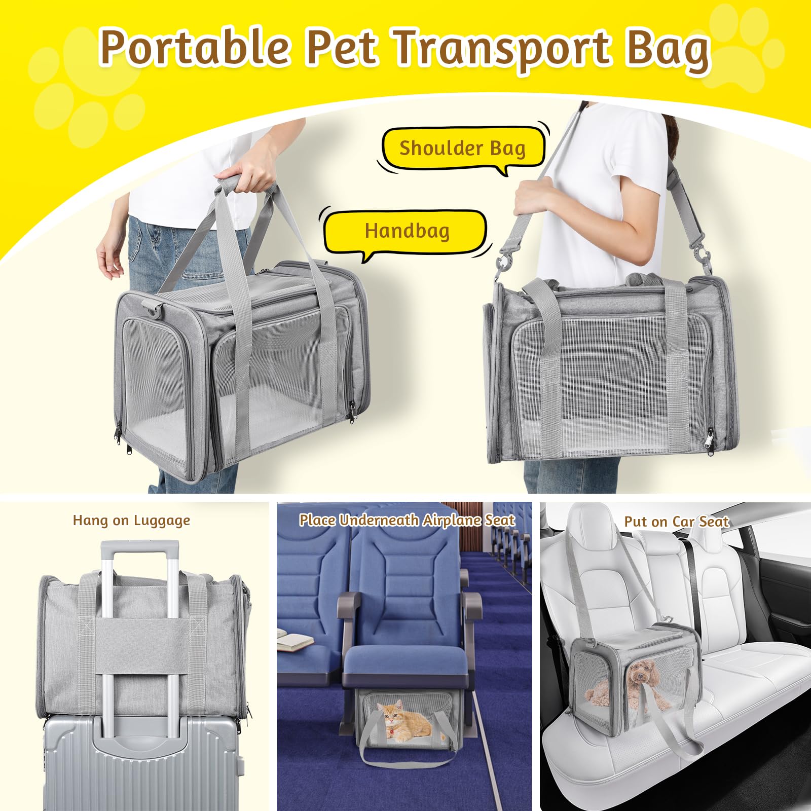 AiQInu Transportin Gato Perro, Transpirable Bolsa de Transporte Gato Plegable, Trasportines Gatos Capacidad de Carga 6 Kg, para Mediano Pequeño Perro Mascotas en Avión