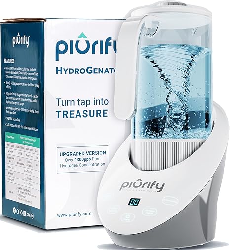 PIURIFY 50oz Hydrogen Water Pitcher with SPE/PEM Technology delivering hydrogen water benefits for inflammation and antioxidant support