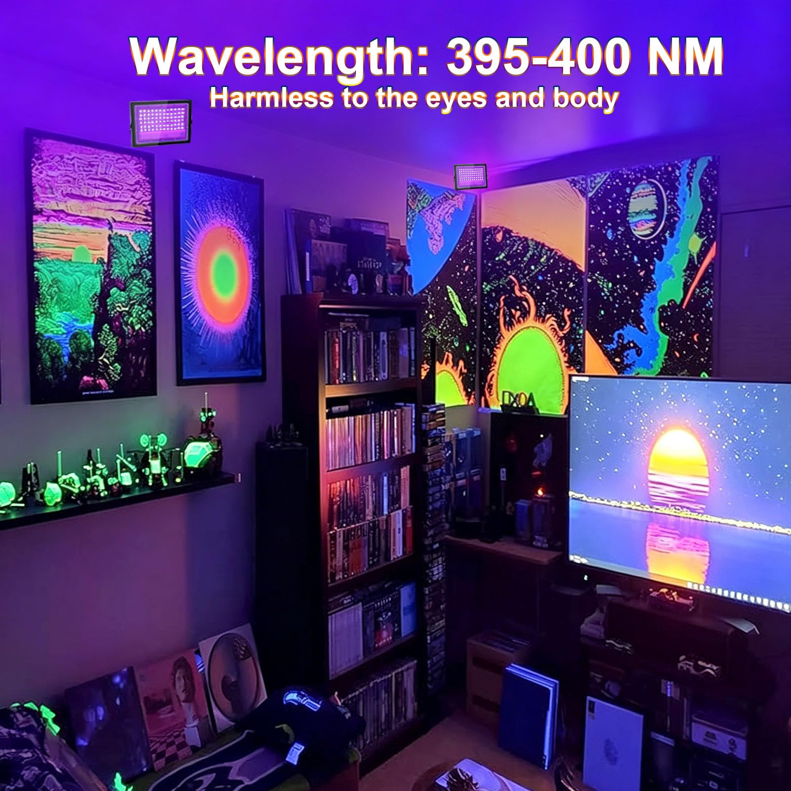 2 Pièces Lumiere Noire LED 100W, Projecteur Lumière Noire UV, Etanche IP66, 395-400NM Lumiere Noire LED Avec interrupteur pour fêtes, Effets Fluorescents, Décorations d'Halloween et Scène