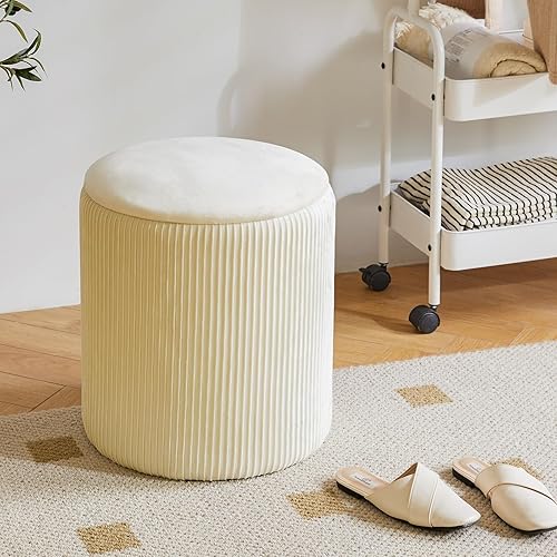 Miniatura 6 de IBUYKE Otomana redonda con almacenamiento, juego de 2, mesa de centro otomana de bouclé para sala de estar, taburete de tocador de terciopelo,