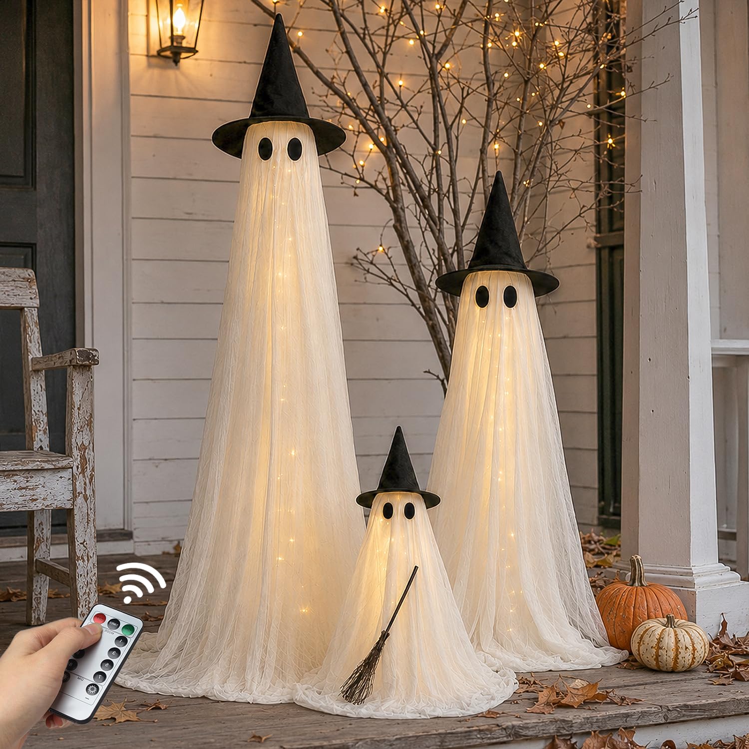 Halloween Decorations Outdoor 3 Pack Lighted Ghost-Family with Timer Remote 3Pack - L+M+S