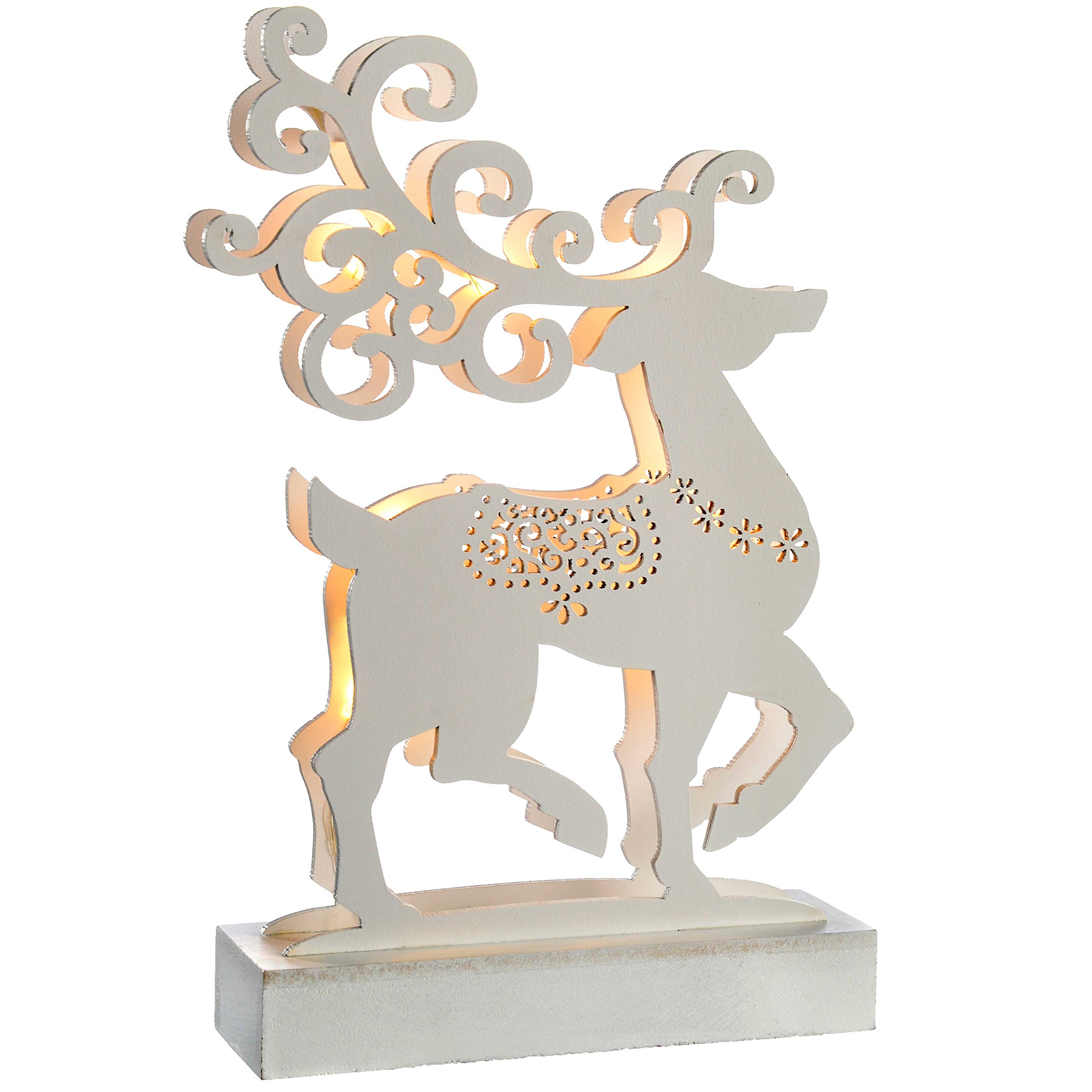 WeRChristmas Pre-Lit Reindeer Table Christmas Decoration, Wood, 25 cm - White