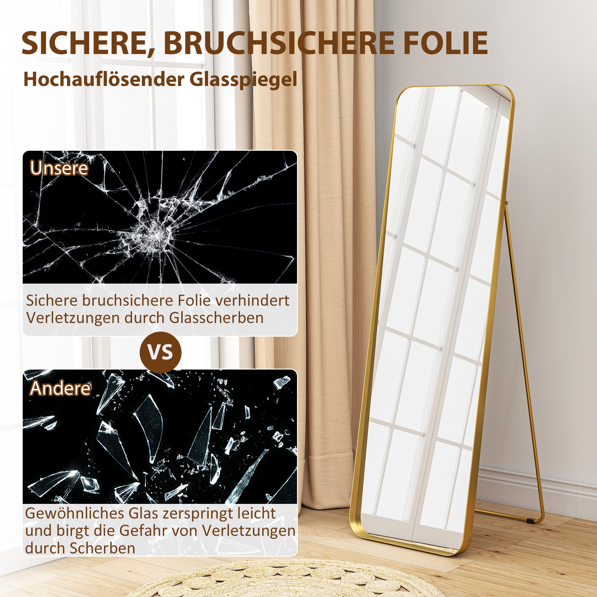 Honyee Ganzkörperspiegel, 160 X 61 Cm, Mit Samt Um Produktbild-Vorschau 3