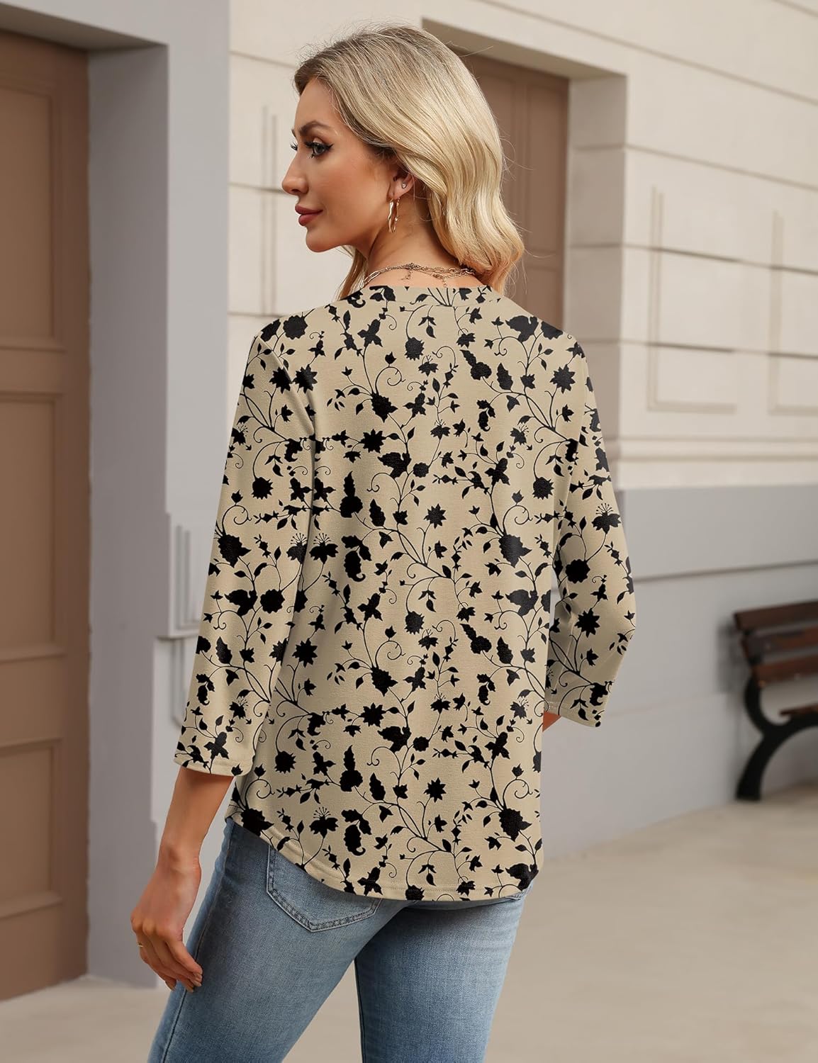 LOMON Womens Tops 3/4 Sleeve Botton Down Shirts Casual V Neck Tunic Blouses Pleated Fashion Summer Tees 2026 Trendy S-3XL - Image 5