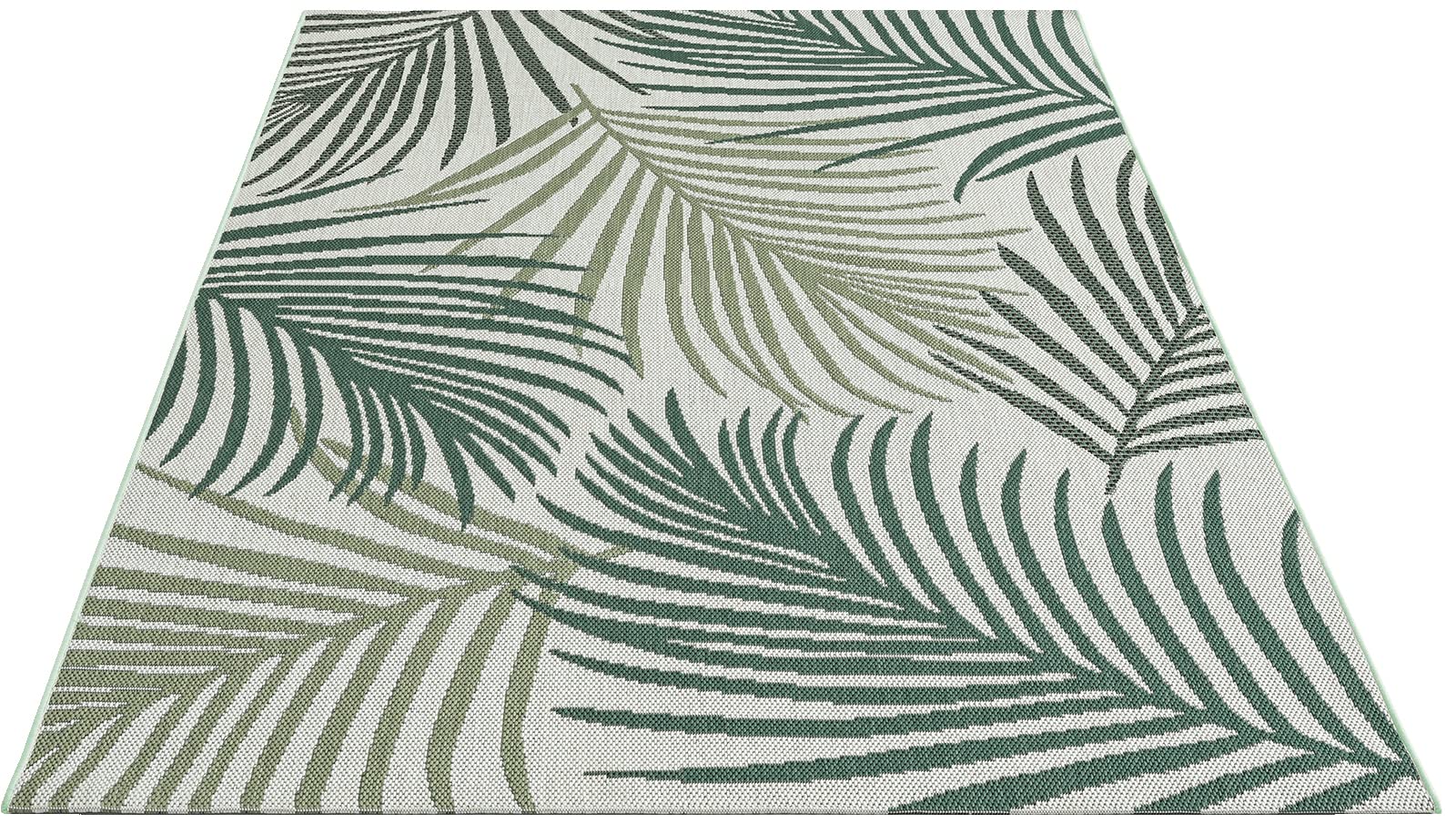 the carpet Machka - Tappeto resistente in tessuto piatto, motivo floreale, ideale per cucina e sala da pranzo, ideale anche per esterni, palma, Verde, 200 x 280 cm