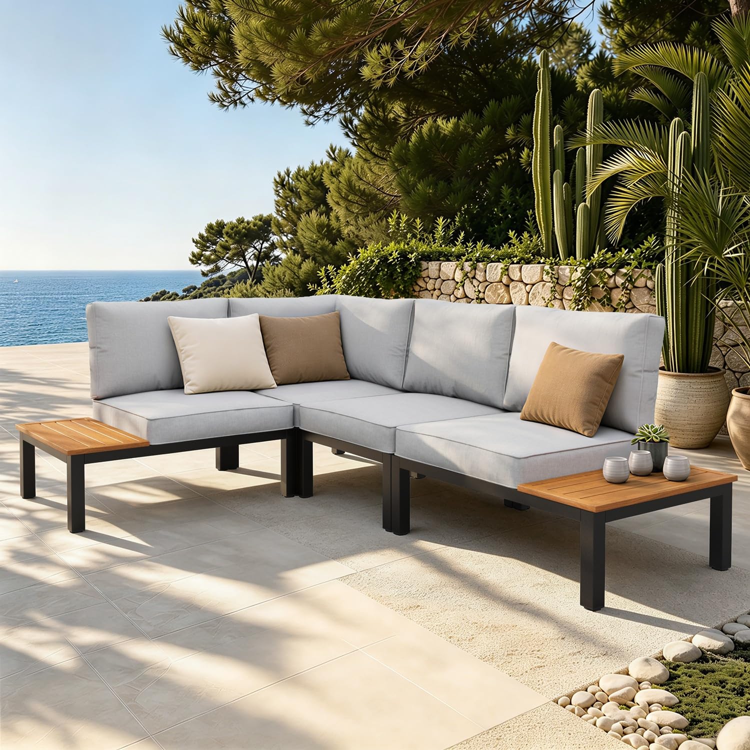 Sophia and William 4 Piece Outdoor Metal Sectional Sofa in Grey