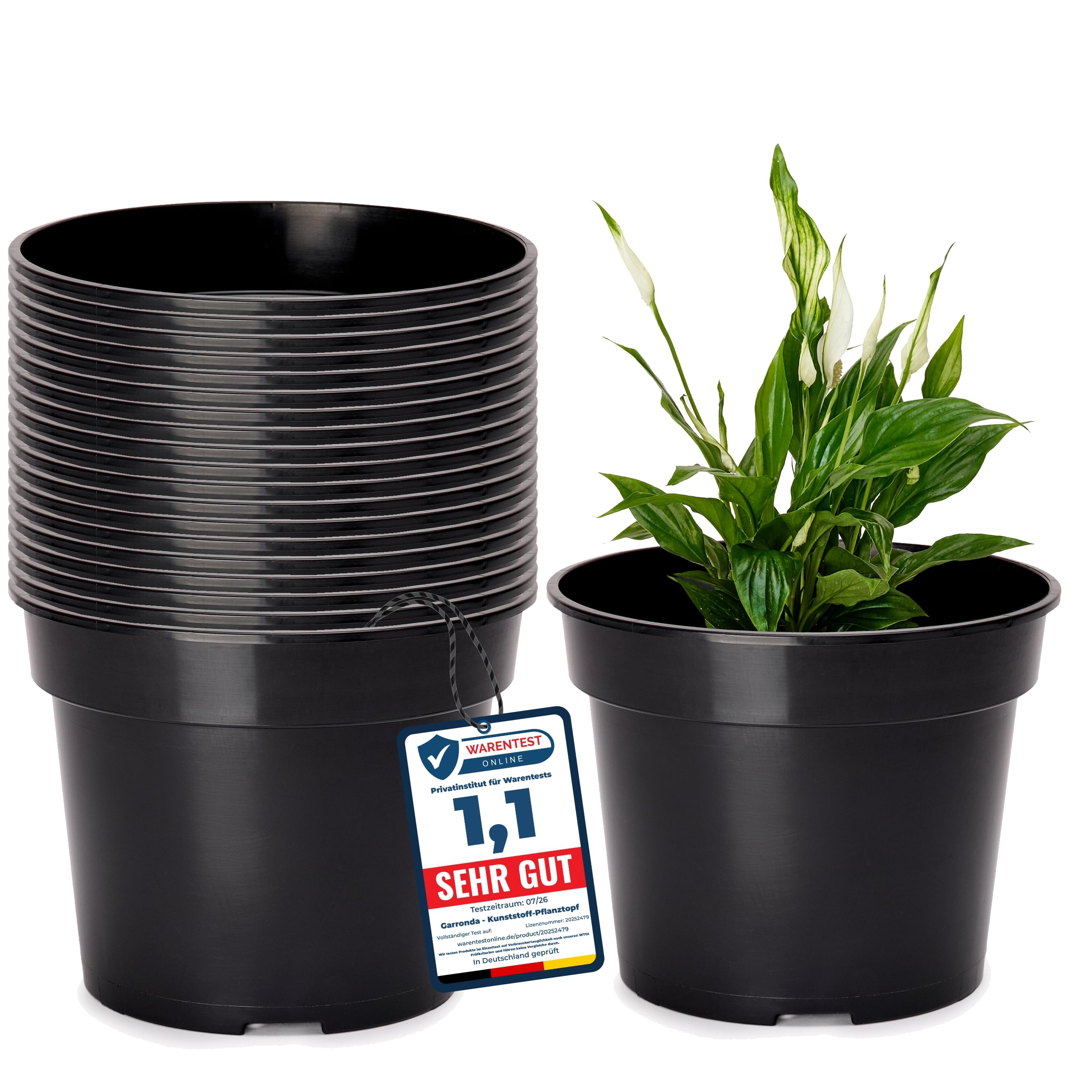 Garronda Blumentopf Kunststoff Pflanztopf rund Kräutertopf Anzuchttöpfe Blumentopf Schwarz für Innen und Aussen 31cm GD-0025 (20 Stück Schwarz, ⌀ 31