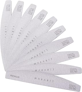 Makartt 10PCS Professional 100/180 Grit Dual-Side Zebra Nail Files for Acrylic Gel Removal & Nail Shaping - Salon Home Manicure Kit