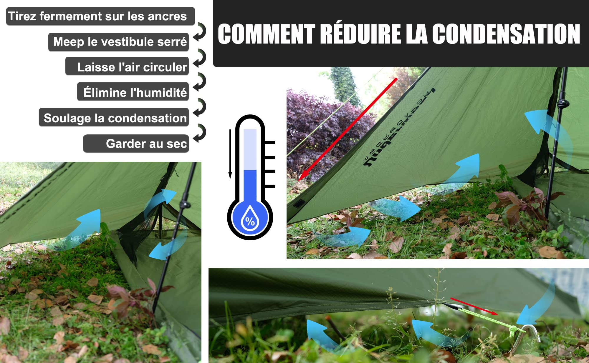 Tente de Camping Ultralégère pour 1 Personne - Tente de Trekking Imperméable et Compacte pour Vélo et Moto (Pas de Bâtons de Randonnée)