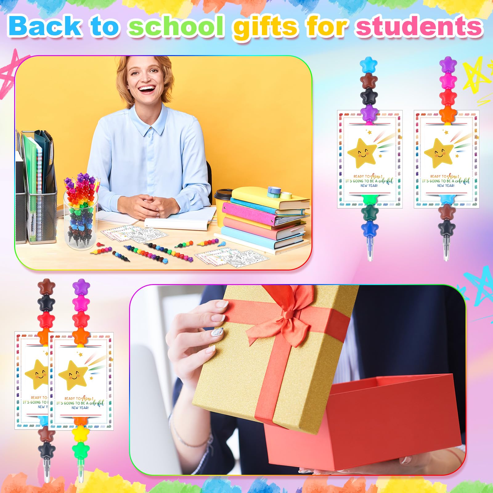 Sayglossy Stapelbare Buntstifte in 12 Farben und doppelseitiger Malkarte, 2025, Geschenk für Schüler, Geschenk für Lehrer, Großpackung für Schule, Klassenzimmer, 24 Sets