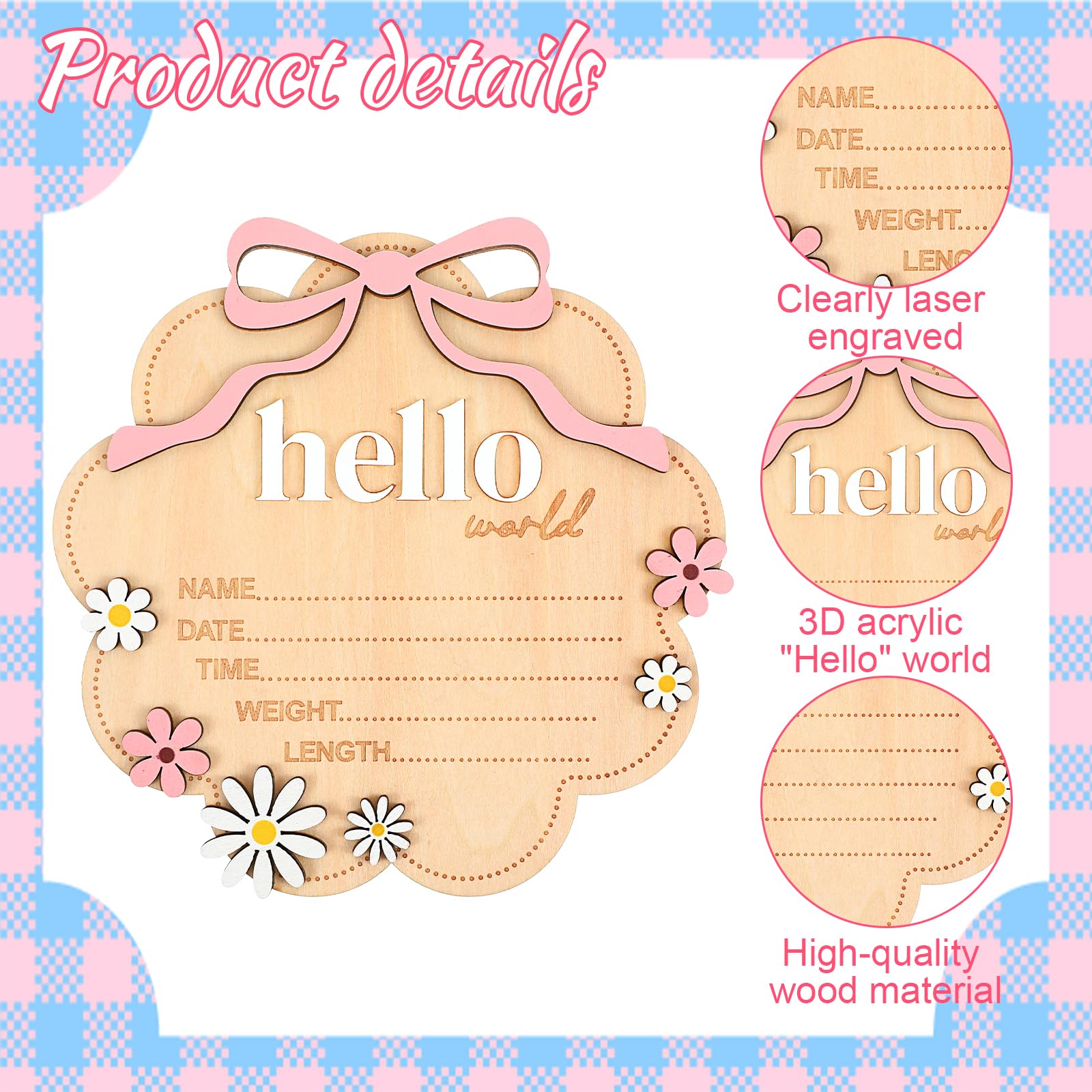 Biglietti di benvenuto per neonati in legno con scritta tedesca Nogeqi Hello World