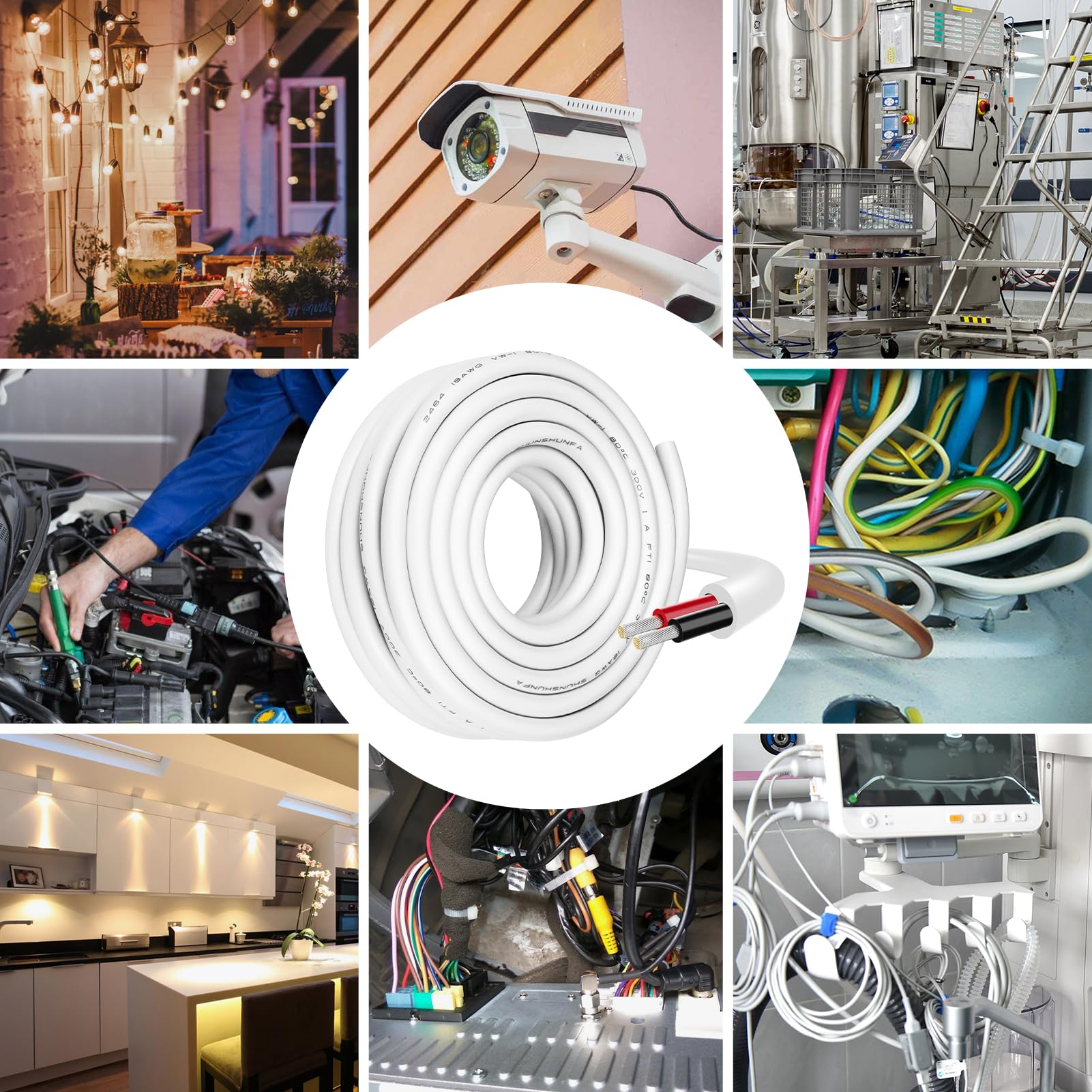 16AWG 2x1,5mm² 20Meter Elektrokabel 2-adrig Kabel, 5V/12V/24V Erdkabel Weiß Verzinnte Kupferkabel, 300V flexibel und weich Stromkabel hohe Temperaturbeständigkeit Verlängerungskabel 20m
