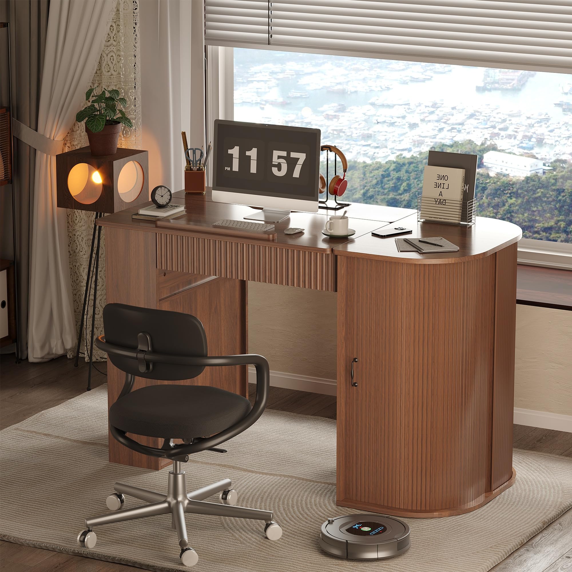 Mesa de Dibujo inclinable con cajones y almacenaje, Efecto Madera