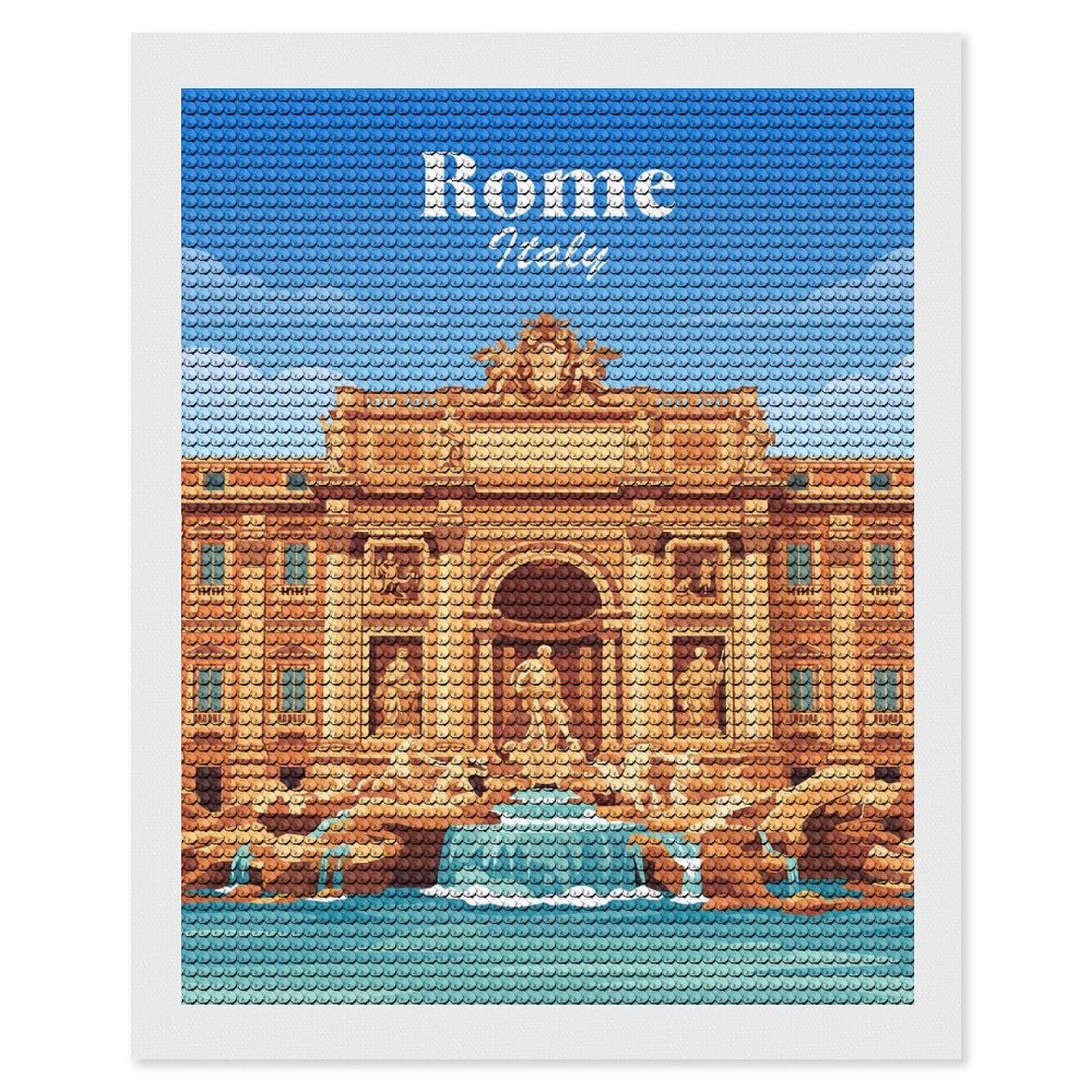 Junmoney Trevi Fountain Rome Italy Diamond Painting Kit 16"x20", Easy Handmade Project, Cosy Home Accent, for Craft Lovers, Holiday Gift Idea