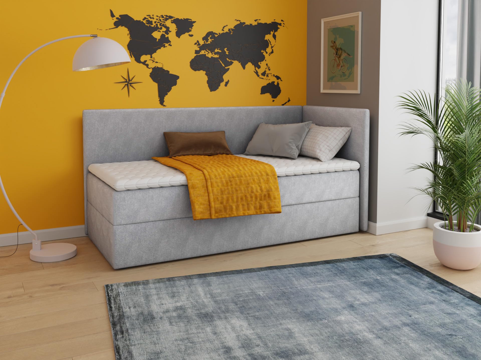 Sofnet Boxspringbett Flame mit Bettkasten - Einzelbett mit Bonell-Matratze und Topper, Polsterbett, Universelle Bettseite, Bett, Schlafzimmer, Kinderzimmer (Grau (Paros 05), 90 x 200 cm)