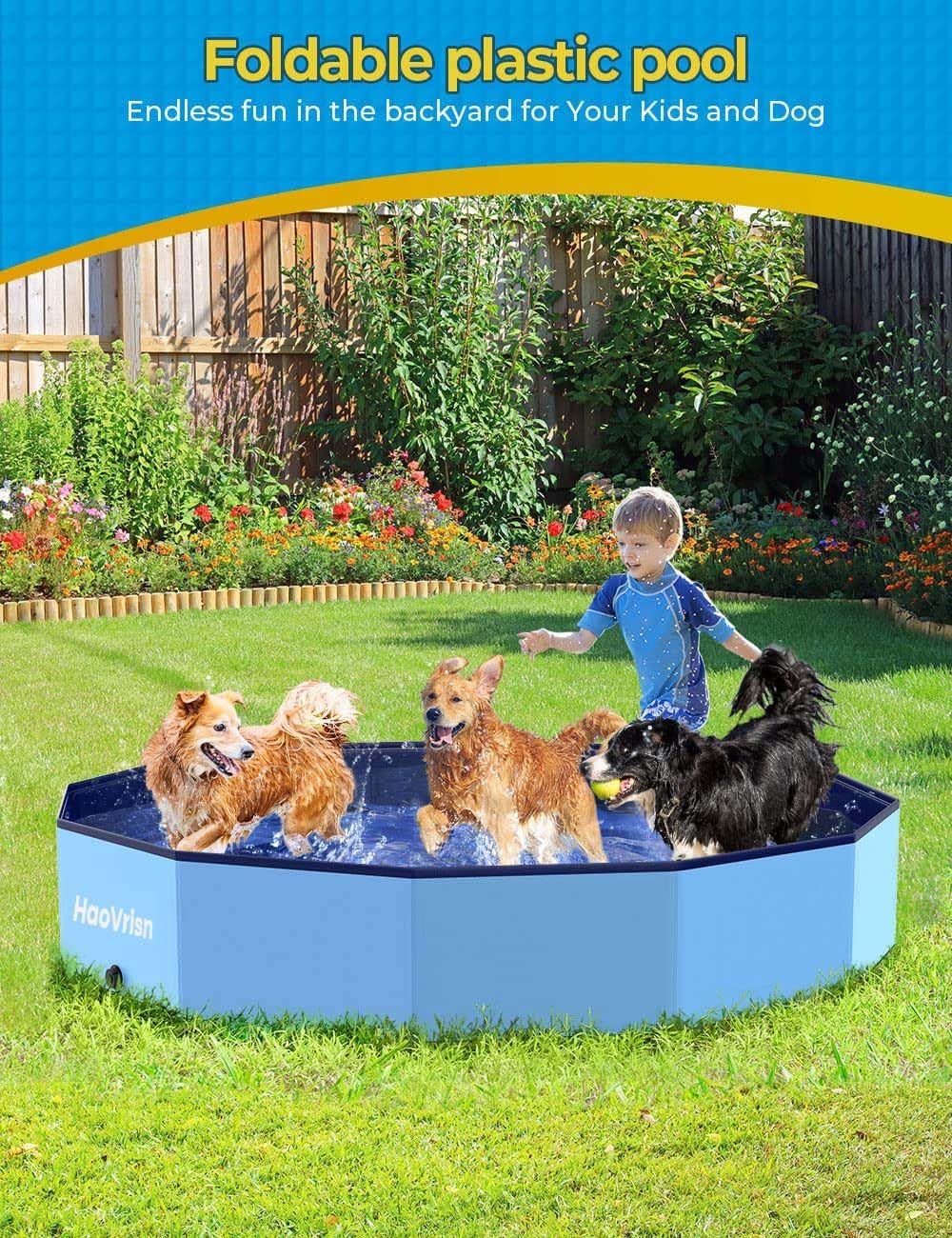 HaoVrisn Piscina per Cani Grandi, 160x30CM Piscina Bambini e Animali Domestici, Antiscivolo e PVC Ispessito, Piscina Cani con Toppe e Valvola di Scarico (160 * 30cm)