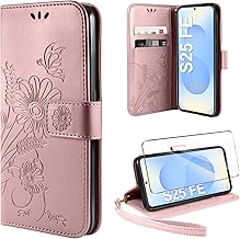 ivencase Mobile Phone Case for Samsung Galaxy S25 FE 5G Case with Screen Protector, Premium PU Flip Leather Case Magnetic Button Card Slot Protective Case for Samsung S25 FE - Rose Gold