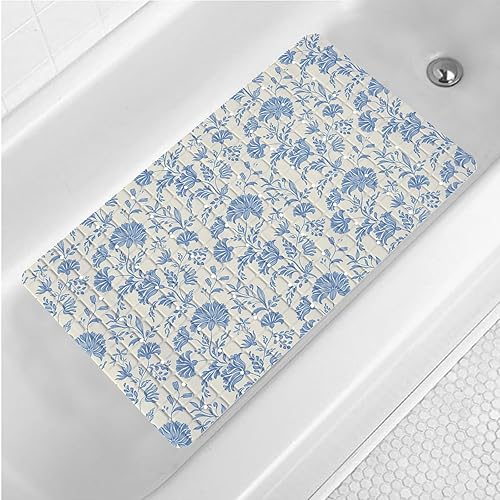 Miniatura 10 de Tapete antideslizante para bañera con hojas de palmera, 15 x 27 pulgadas, con agujeros de drenaje, ventosas, lavable, botánico, Monstera