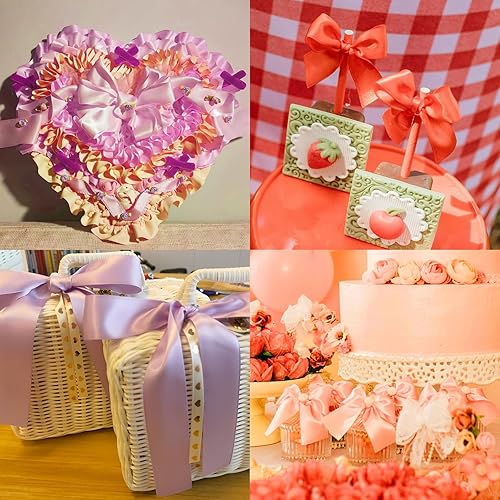 Miniatura 32 de Cinta de satén verde esmeralda de doble cara de 1-1/2 pulgadas x 50 yardas, cinta de poliéster verde esmeralda para envolver regalos, muy adecuada