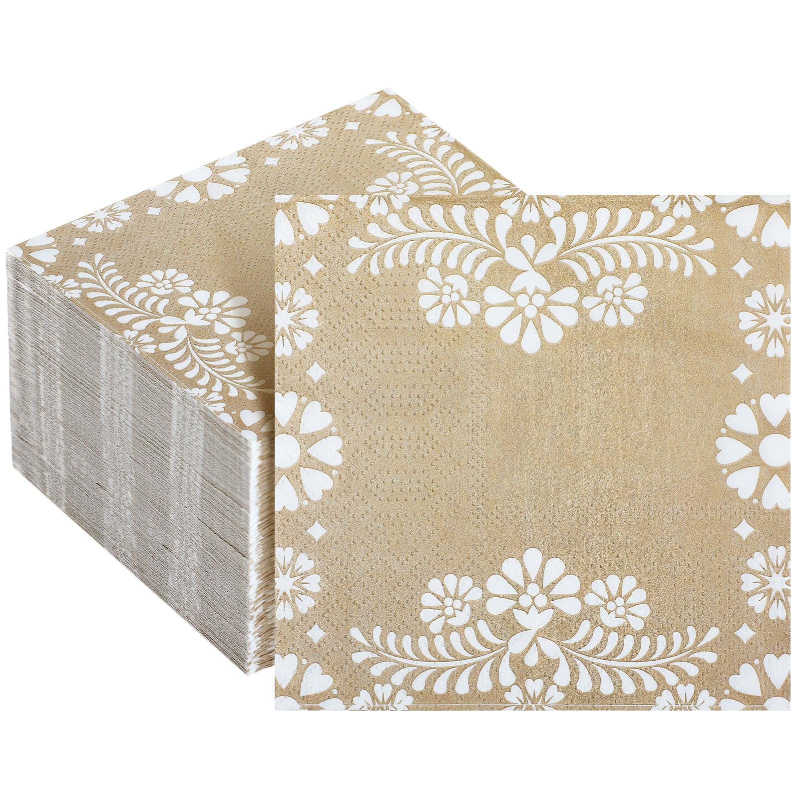 Havawish 100 PCS Beige Cocktail Napkin - Mexican Talavera Print Design Fancy Paper Napkins for Party Supplies Birthday, Baby Shower, Wedding