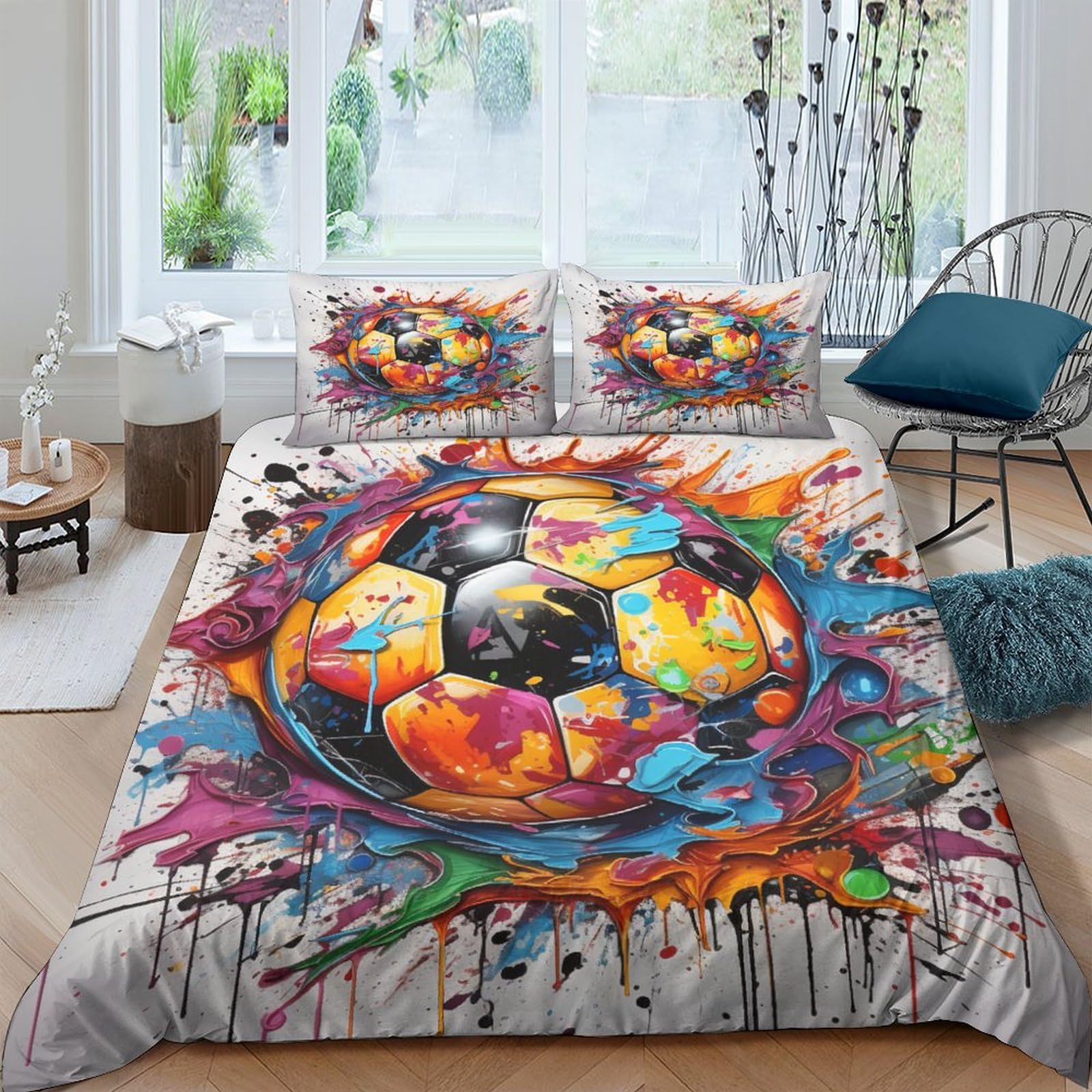 Ensemble de literie football housse couette 200x200 double microfibre respirante taie oreiller