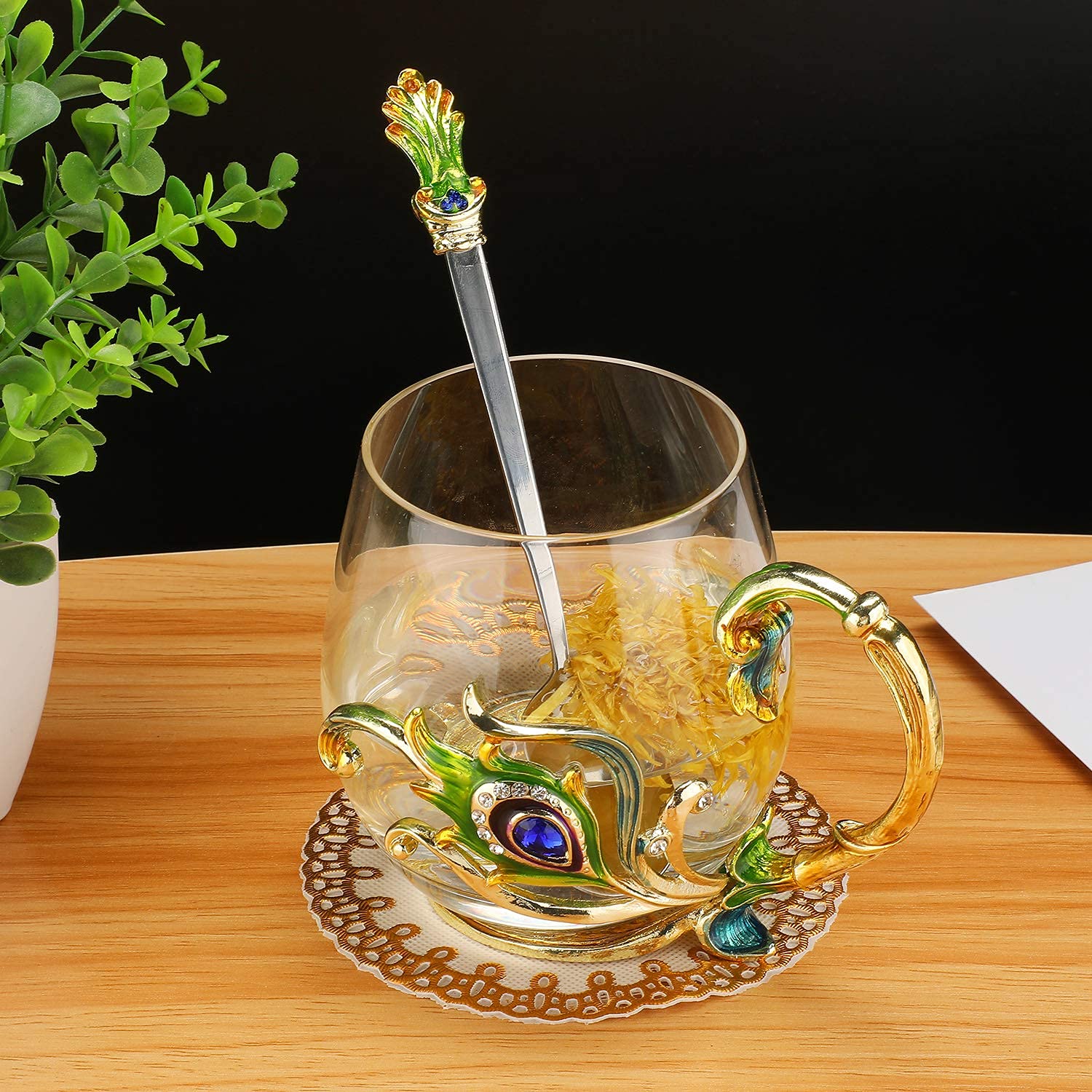 Esmalte Hecha a Mano Cristal Taza,Taza de Té y Café, Motivo 3D de Mariposas y Flores,Regalos Originales para Mujer Esposa Friends Mama Profesora Amiga Cumpleaños Navidad Dia de la Madre