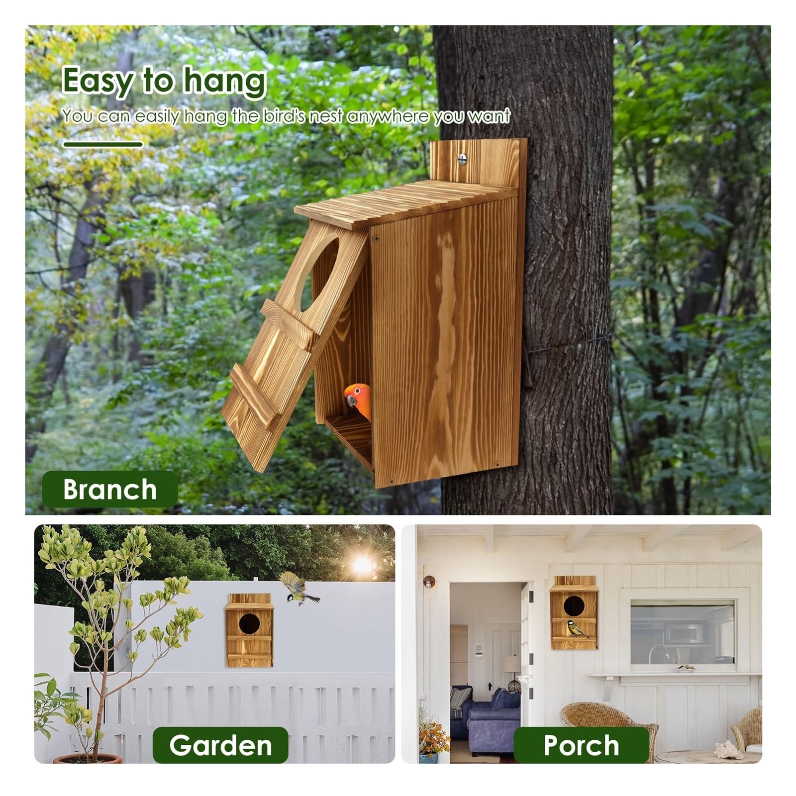 Nistkasten Vogelhaus aus Holz mit kreisförmiger Öffnung, Eulenhaus, großes Nest, Vogelzuchtkasten, for Aufhängen, Haustierzubehör, Heimbalkondekoration(36.8x19x22.8cm)