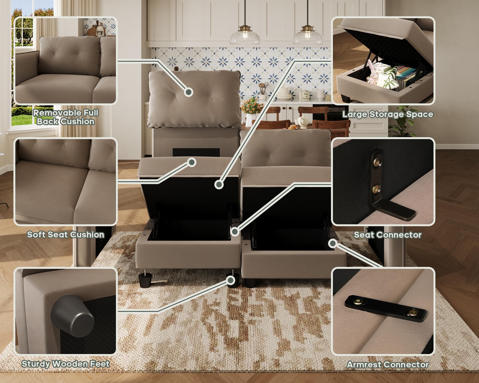 LLappuil Modular Sectional Sofa - 12-Seat Velvet Sleeper With Storage & 9 Ottomans - Waterproof Anti-Scratch Grey Sofa - View #10