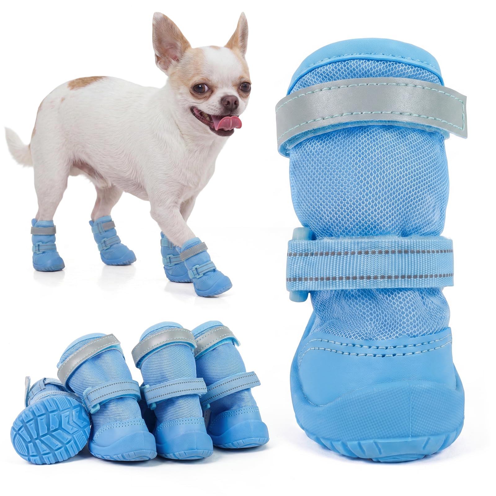 Kuoser Dog Boots for Hot Pavement Breathable Paw Protector Shoes, Blue #1