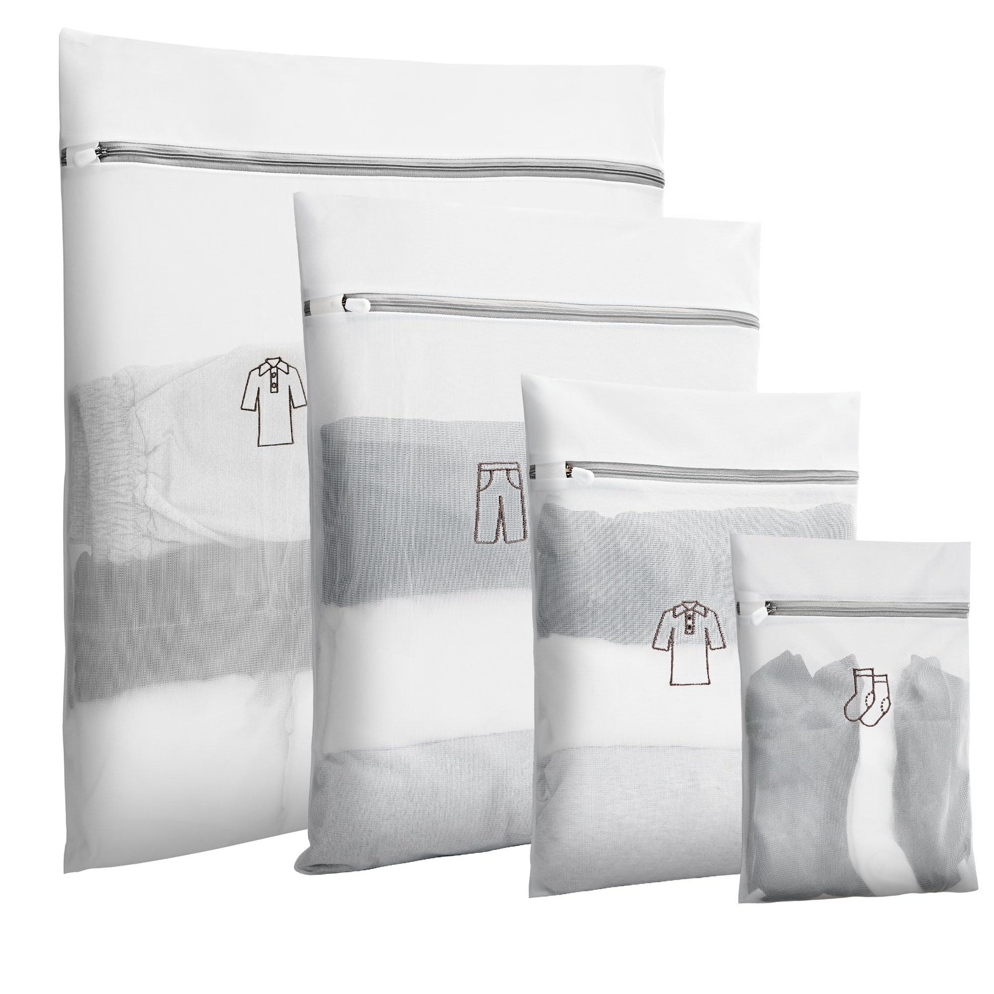 HEETAMesh Laundry Bags, 4 Sizes Net Delicates Wash Bag for Washing Machine with Protective Zipper for Bras Lingeries Socks Baby Clothes