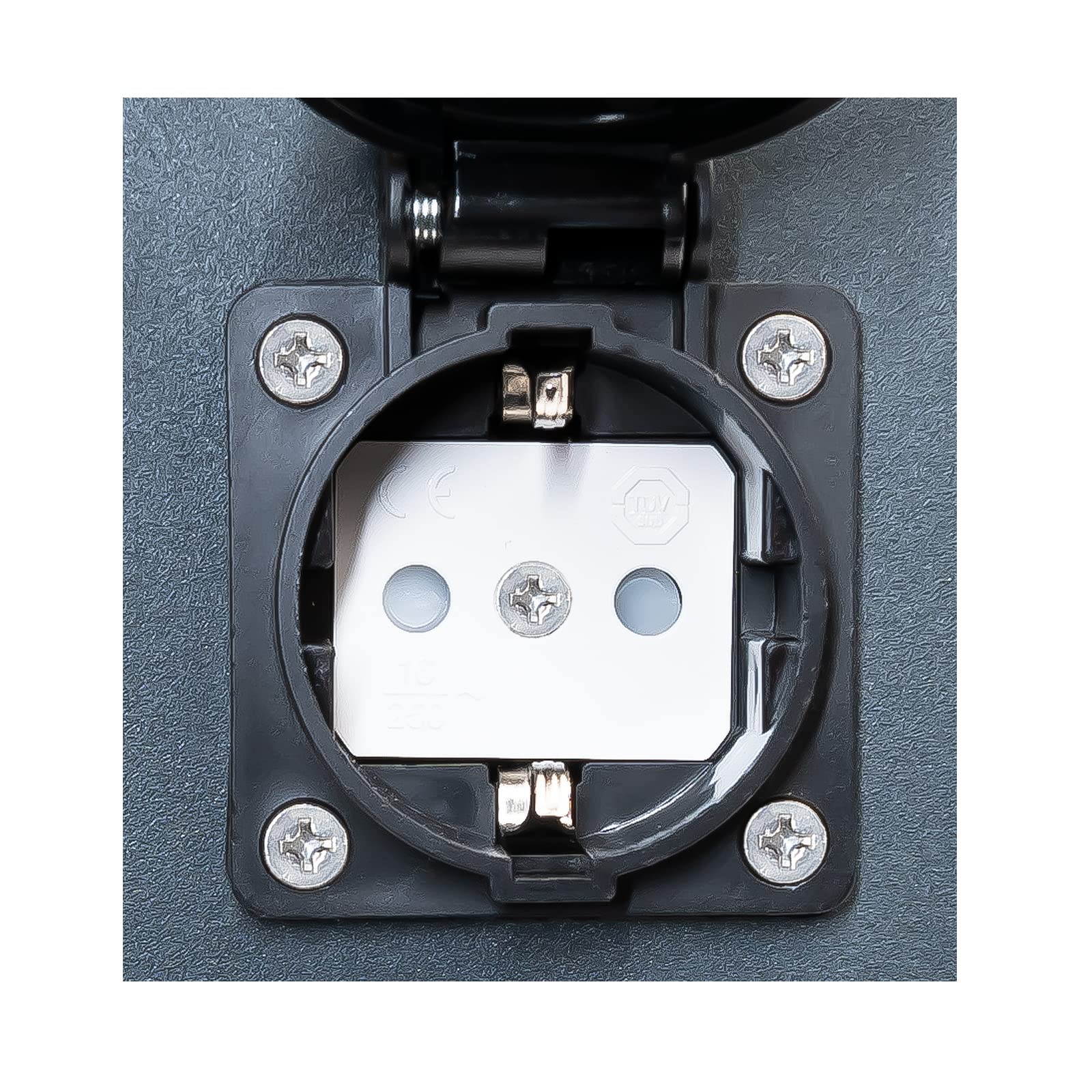 Grafner Edelstahl Design Gartensteckdose mit 4 Steckdosen, 3600 Watt, IP44, oval mit Bogen, anthrazit, KEIN ROST – Pulverbeschichtung, Energiesäule Mehrfach Metall Außen Steckdose 4-Fach schwarz